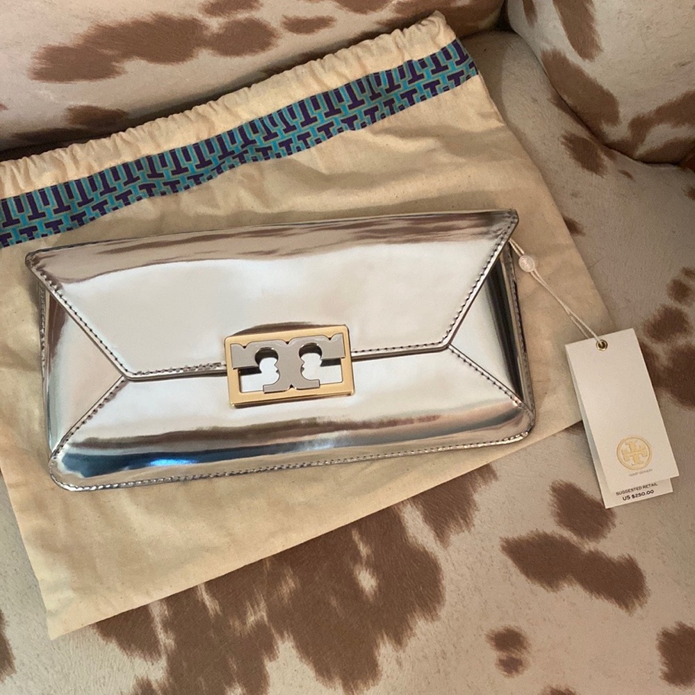 NWT Tory Burch Gigi Metallic Clutch